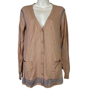 CABI LUCY 5288 Peach Long Line Thin Button Up Cardigan Sweater V Neck Preppy S